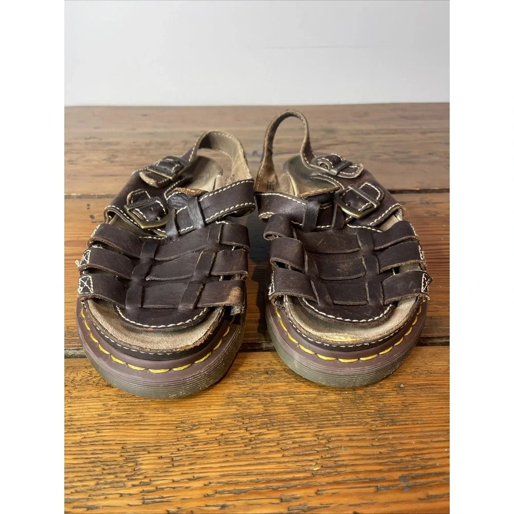 Vintage Y2K Doc Marten Chunky Fisherman Brown Leather Sandals 8092 Mens Sz 10 US